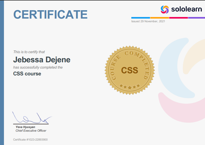 css certificate from SOLOLEARN