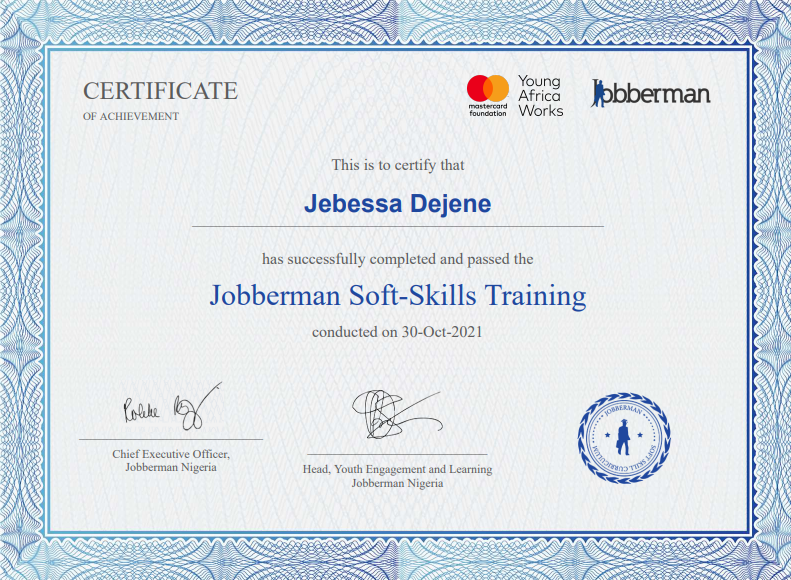 certificate from jobberman